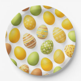Prato De Papel Trendy Yellow & Green Easter Eggs Pattern Paper P