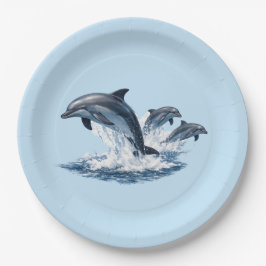 Prato De Papel Três Golfinhos Saltando, Design de Chapéu Vida Oce