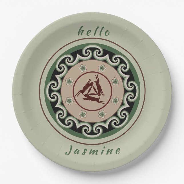 Prato De Papel Três lebres dividindo três anos com intertravament (Frente)