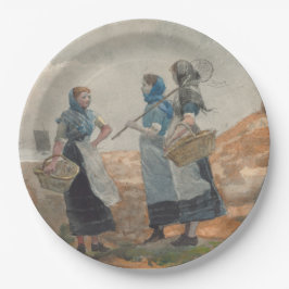 Prato De Papel Três raparigas pescadores inglesas (em Tynemouth)