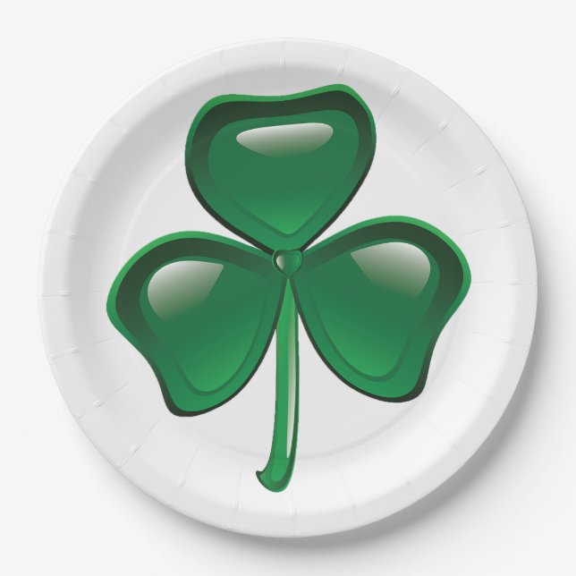 Prato De Papel Trevo de Três Folhas Shamrock Verde (Frente)