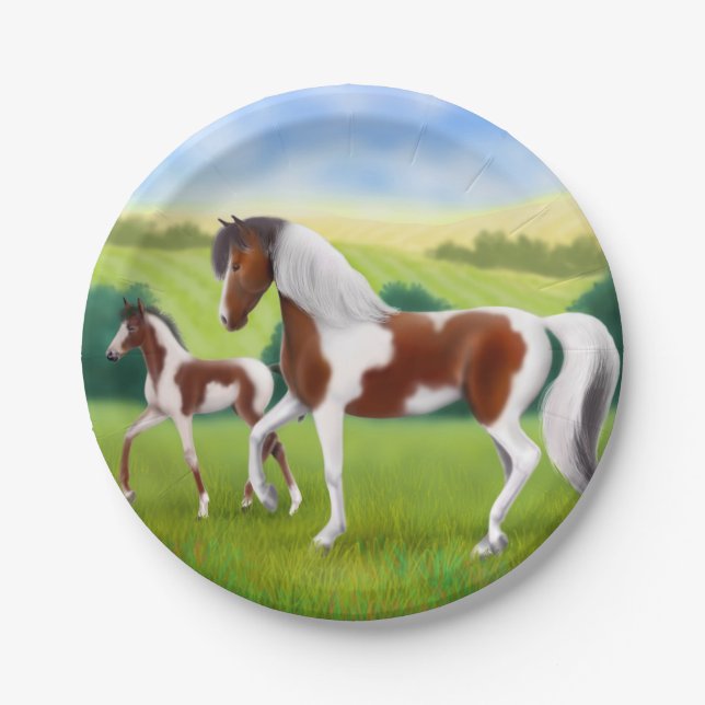 Prato De Papel Tri égua da pintura e placas de papel do cavalo do (Frente)