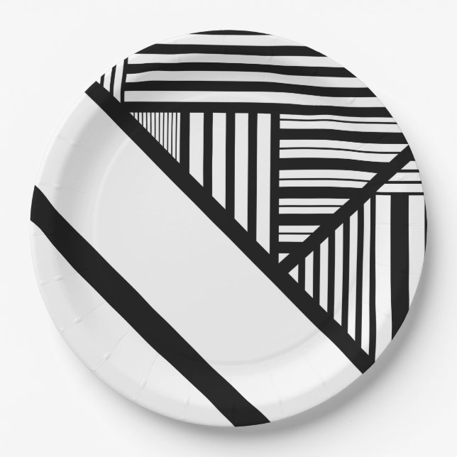 Prato De Papel Triângulo strips em preto e branco (Frente)