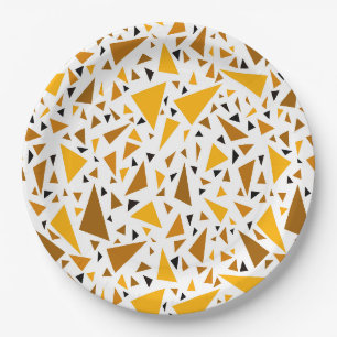 Prato De Papel Triângulos marrom amarelo em fundo retro branco