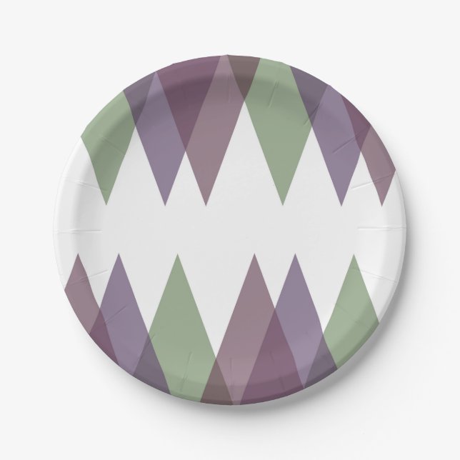 Prato De Papel Triângulos Mauve e Verde (Frente)