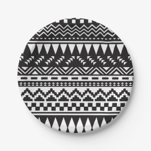 Prato De Papel Tribal asteca preto e branco