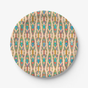 Prato De Papel Tribal Batik - Rosa Pêssego e Turquesa
