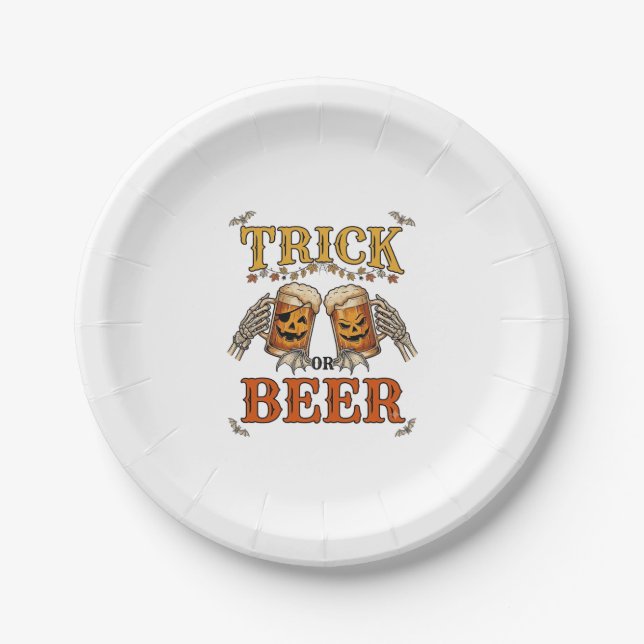 Prato De Papel Trick Or Beer Halloween Caneca de Abóbora Mãos de  (Frente)