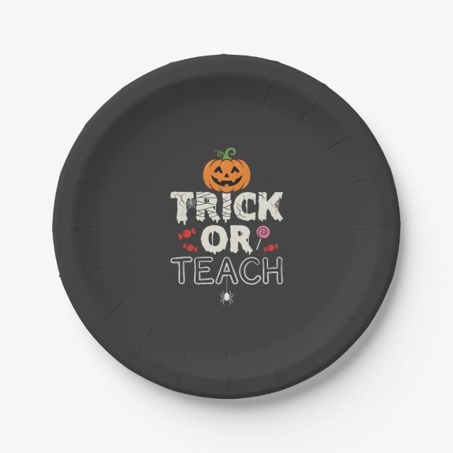 Prato De Papel Trick or Teach Design de Professor de Halloween (2 (Frente)