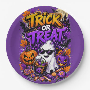 Prato De Papel Trick Or Treat Halloween 9" Redondo