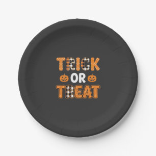 Prato De Papel Trick or Treat Halloween Abóbora Design Vector_1