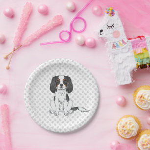 Prato De Papel Tricolor Cavalier King Charles Spaniel Dog & Paws