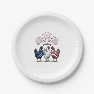 Prato De Papel Trio de Frango Patriótico Vetor de Gravação Vintag