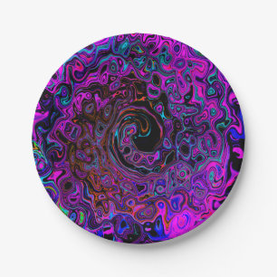 Prato De Papel Trippy Black and Magenta Retro Liquid Swirl