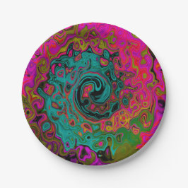 Prato De Papel Trippy Turquoise Abstrato Retro Liquid Swirl