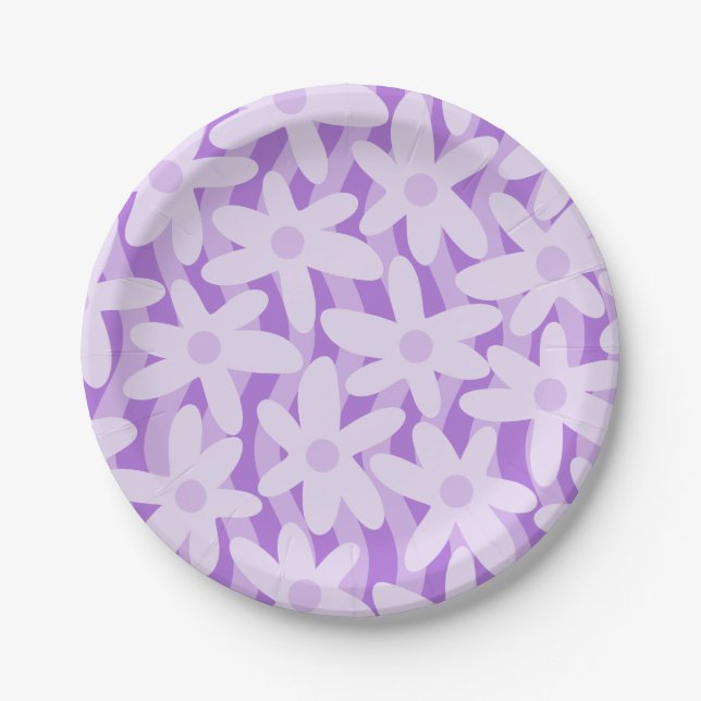Prato De Papel Trippy Wavy Flowers Lavender Purple Floral Pattern (Frente)