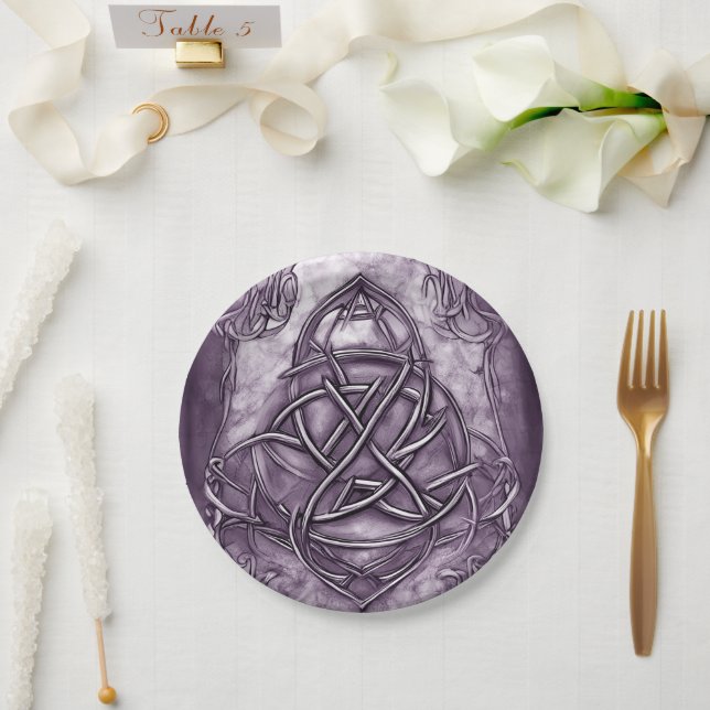 Prato De Papel Triquetra Trinity Knot Purple Faux Metal (Casamento)