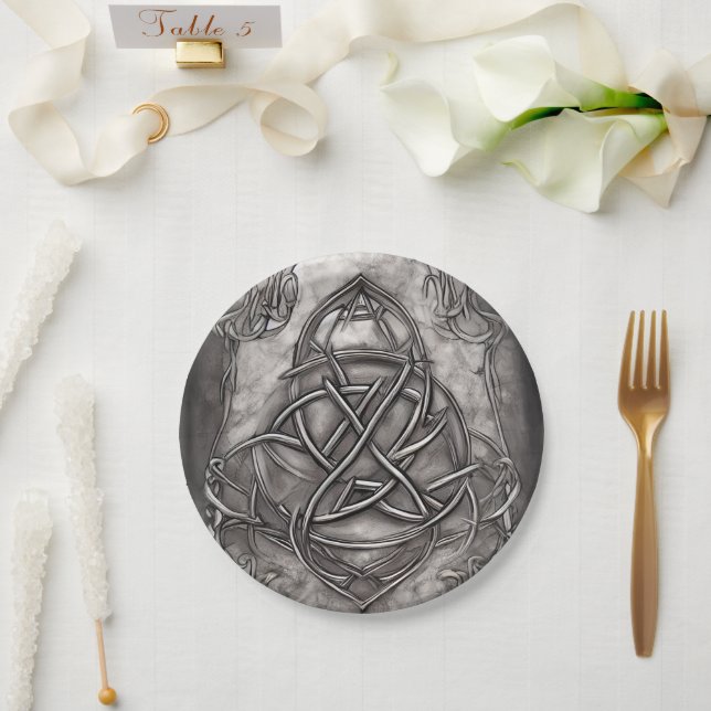 Prato De Papel Triquetra Trinity Knot Silvery Pewter Faux Metal (Casamento)
