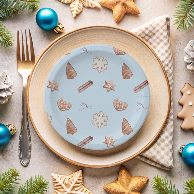 Prato De Papel Troca de cookies no Natal azul (Blue Christmas Cookie Paper Plate)