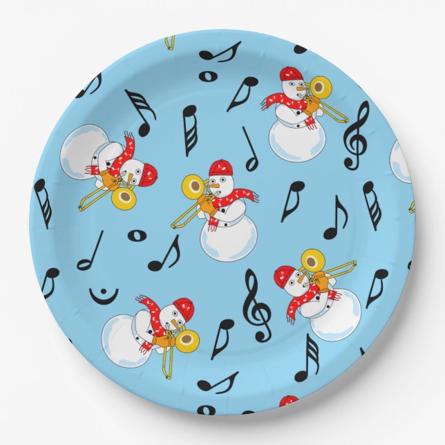 Prato De Papel Trombone Snowman Music Notes Padrão (Frente)