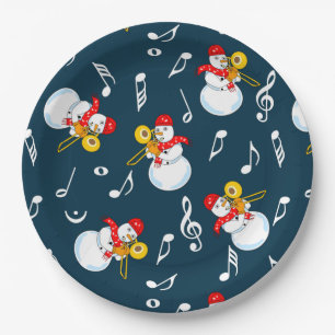 Prato De Papel Trombone Snowman Music Notes Padrão