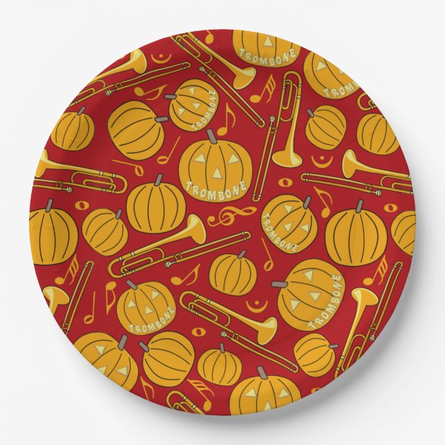 Prato De Papel Trombones Halloween Pumpkin Patterno (Frente)