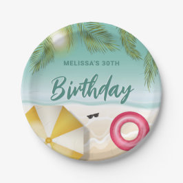 Prato De Papel Tropical Beach With Palm Leaves Summer Birthday