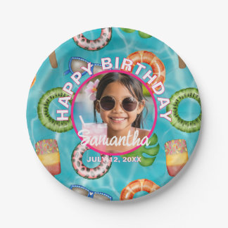 Prato De Papel Tropical Blue Pool Party Birthday Paper Plates