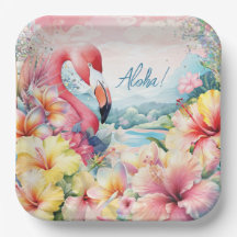 Tropical de Verão Flamingo Luau Plate Design