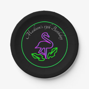 Prato De Papel Tropical Flamingo Neon Party Glow Party Teen