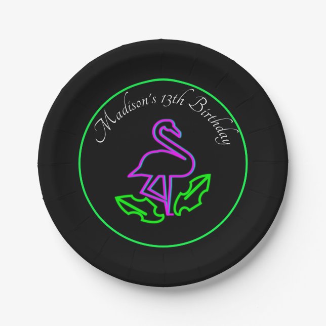 Prato De Papel Tropical Flamingo Neon Party Glow Party Teen (Frente)