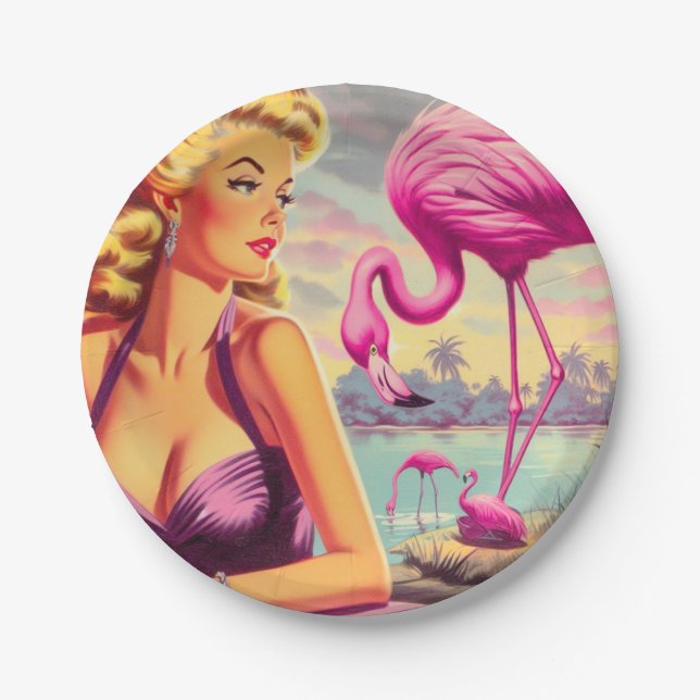 Prato De Papel Tropical Flamingo Pin-up (Frente)