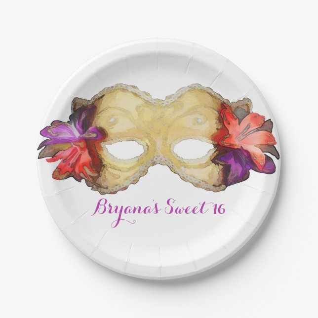 Prato De Papel Tropical Floral Mascarada Mask Elegant Party (Frente)