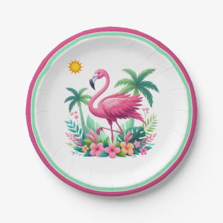 Prato De Papel Tropical/Flórida rosa flamingo