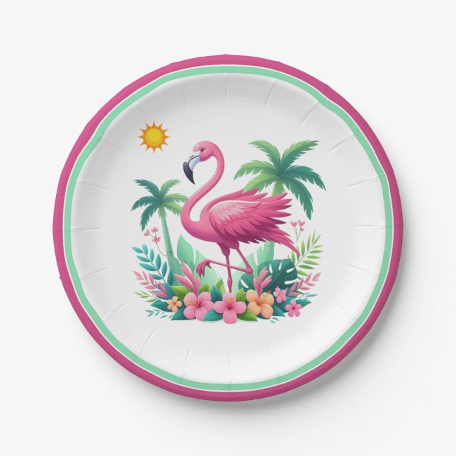 Prato De Papel Tropical/Flórida rosa flamingo (Frente)