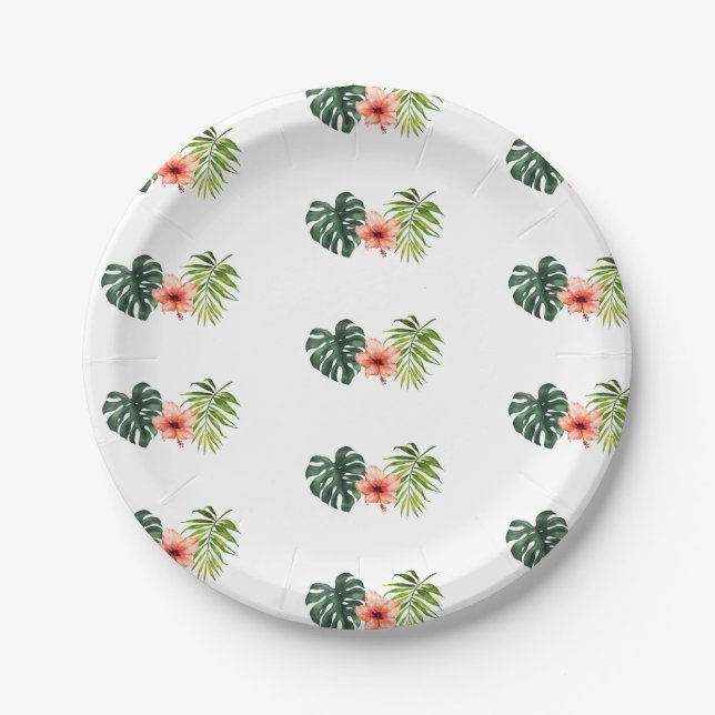 Prato De Papel Tropical Monstera Palm Bridal Shower  (Frente)