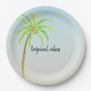 Prato De Papel Tropical Palm Tree Blue Ombre