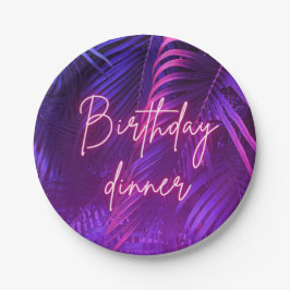 Prato De Papel Tropical Purple Palm Leaf Birthday Dinner