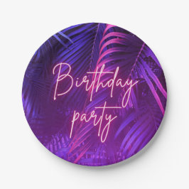 Prato De Papel Tropical Purple Palm Leaf Birthday Party