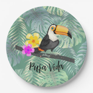 Prato De Papel Tropical Toucan Pura Vida Paper Plate