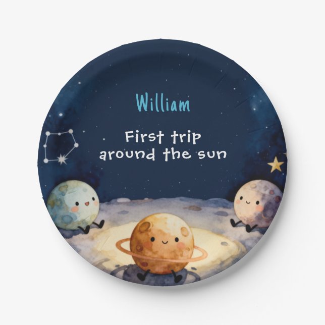 Prato De Papel True Space First Trip Around The Sun 1st Birthday (Frente)