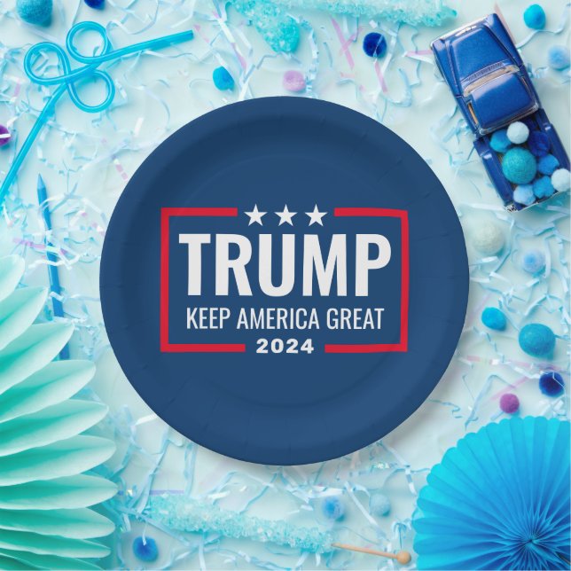 Prato De Papel Trump 2024 Keep America Great - blue red (Festa)