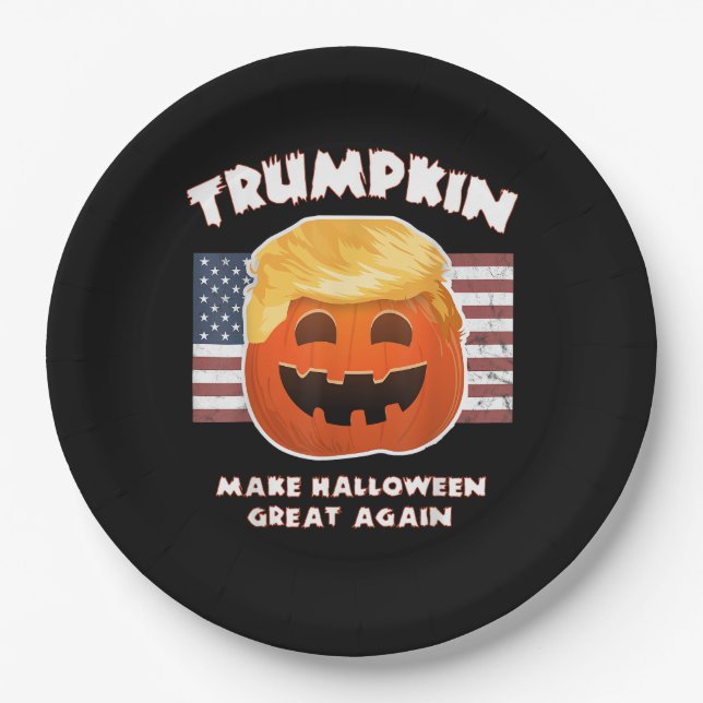 Prato De Papel Trumpkin Funny Pumpkin Pie Pun Usa Liberais Hallow (Frente)