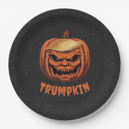 Prato De Papel Trumpkin - Grinning Donald Trump Halloween Pumpkin