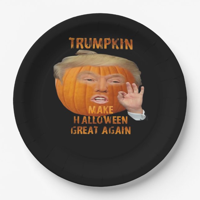 Prato De Papel Trumpkin Pumpkin Faz Excelente De Halloween Novame (Frente)
