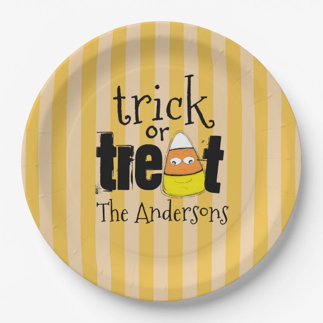 Prato De Papel Truque ou Milho Engraçado de Halloween (Frente)