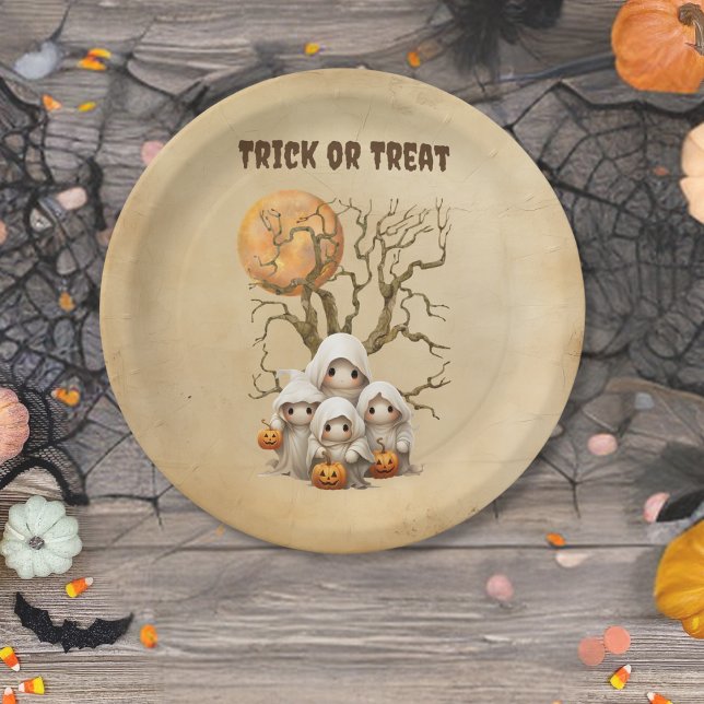 Prato De Papel Truque ou tratamento da família fantasma fantasma  (Criador carregado)