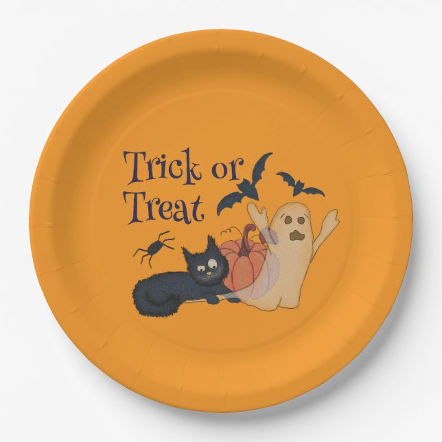 Prato De Papel Truque ou Tratar (Frente)