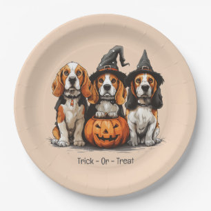 Prato De Papel Truque Ou Tratar Cães De Beagle Halloween
