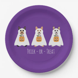 Prato De Papel Truque Ou Tratar Cães Fantasmas De Corgi Halloween